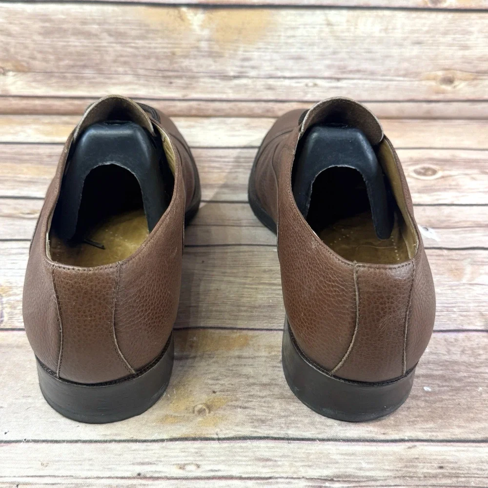 Lorenzi Mens Brown Pebbled Italian Leather Cap Toe Oxford Dress Shoes Size 8